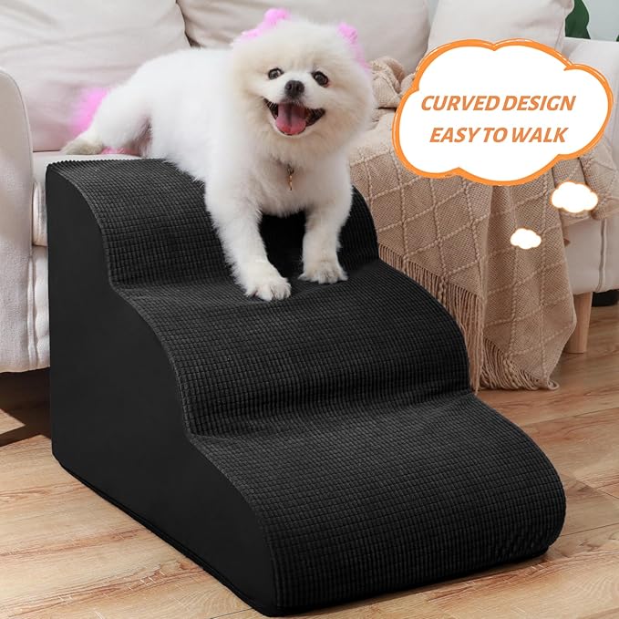 Aodisman 3-Step Dog Ramp and Stairs for Sofa and Chair - Non-Slip Sturdy Pet Steps for Small Dogs and Cats,15.7" H,Black