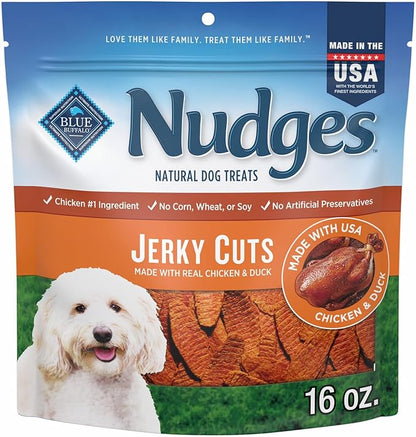 Blue Buffalo Nudges Jerky Cuts Dog Treats, Made in the USA with Natural Ingredients, Chicken & Duck, 16-oz Bag
