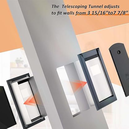 FreeStanding Doggie Door for Wall, Heavy Duty Aluminum Frame and Telescoping Tunnels Dog Door, Doggy Door with Double Magnetic Flaps and Two Sliding Lock Panels, Up to 40LBS, Smoky Gray
