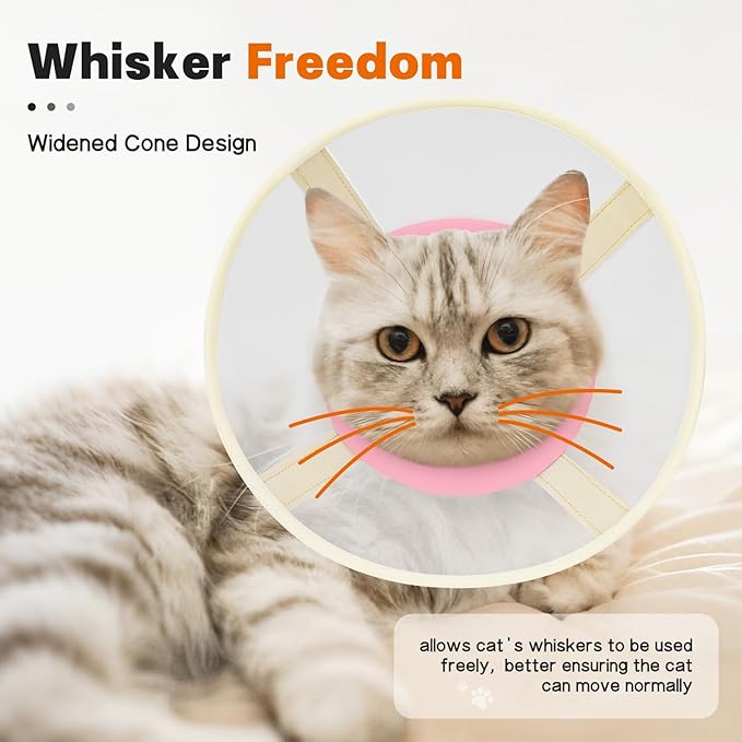 Cat Cone Collar Soft- Adjustable Comfortable Air Mesh Recovery Cone After Surgery to Stop Licking and Scratch, Alternative to Plastic Elizabethan Collar for Cat, Whiskers Freedom (Pink, S)