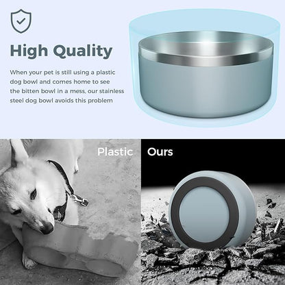 WENBOKMIN Dog Bowl, Stainless Steel Dog Food and Water Bowl with Non Slip Quiet Bottom, Easy to Clean, Dishwasher Safe, 40oz, Light Grey