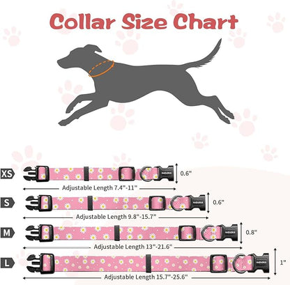 Kazazoo Dog Collar Cute and Soft Nylon Puppy Collar Girl, Adjustable Dog Collars for Small Medium Dogs, Pink Daisy-M