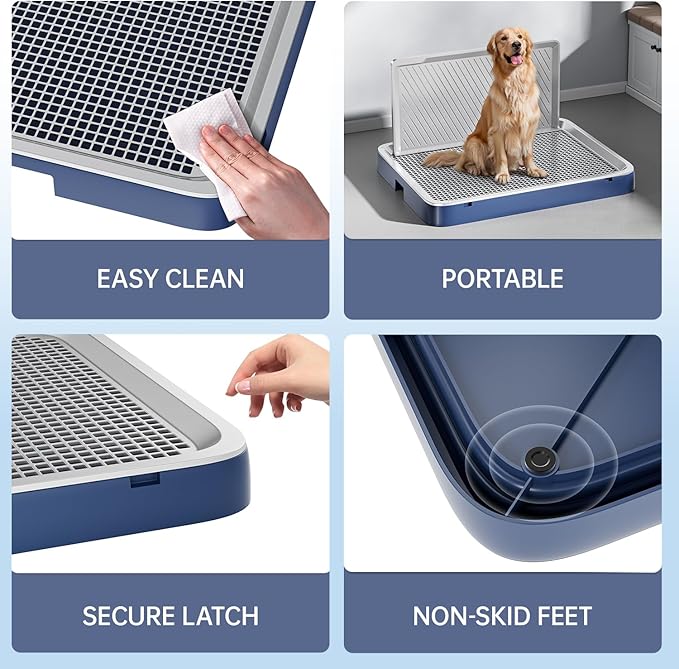 Indoor Dog Potty Tray with High Wall,25.59"X19.69" Pee Pad Holder,Dogs Litter Box,Mesh Training Toilet for Puppy and Small Size Dog,Housebreaking Supplies, Pet Products (White)