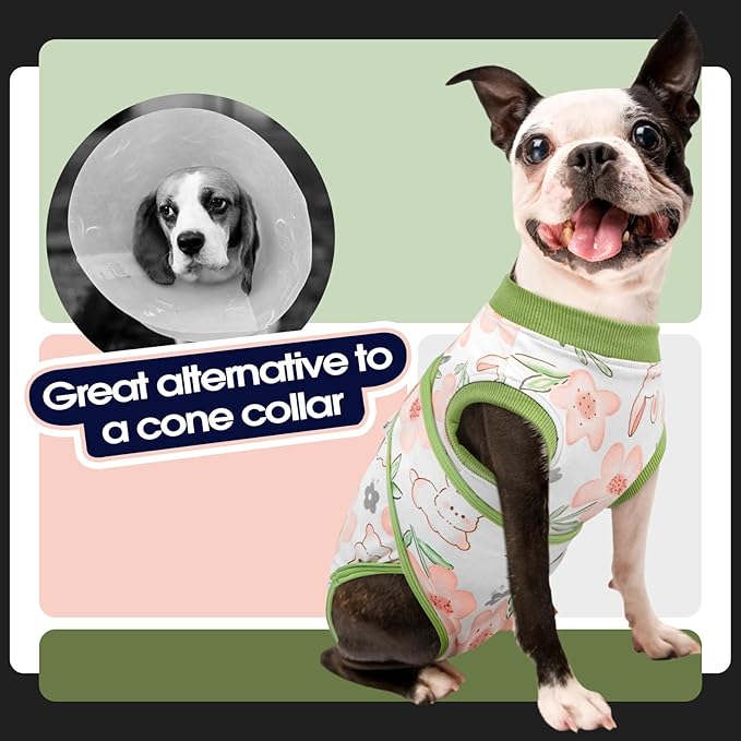 FUAMEY Dog Recovery Suit Male,Dogs Surgery Neuter Suits Puppy Spay Shirts for Female Protect Dog's Skin Anti Licking Abdominal Wounds Doggie Onesie Pet Bodysuit Alternative to Cone Rabbit Flower L