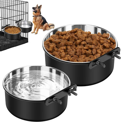 Crate Water Bowl No Spill, 2 Pack Dog Crate Bowls Hanging, Kennel Dog Water Food Bowls Mountable, Pet Cage Accessories Feeder Dish, Large Stainless Steel Coop Cup for Cat Puppy Bunny Guinea Pig Ferret