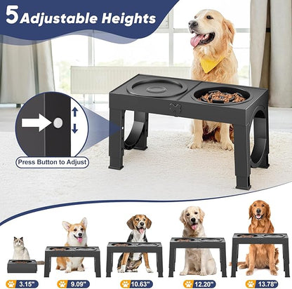 XIAZ Elevated Dog Bowls Large Breed Raised Dogs Bowl Stand Large/Medium Sized Dog Slow Feeder Dogs Bowls Food Water Stands 5 Heights Adjustable 9/11/12/14in Pet Feeder Dish Station