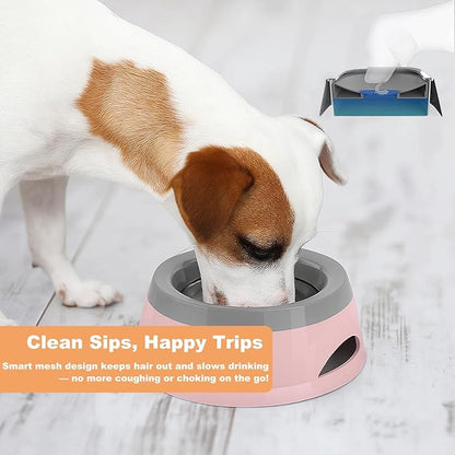 25oz Dog Water Bowl for Small/Medium Pets – Spill-Proof and No-Splash Slow Drinking Pet Water Dispenser, Portable Non-Slip Feeder Bowl for Travel, Car, Crate, and Home Use - Pink