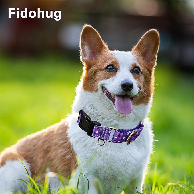 Reflective Martingale Collar for Dogs with Quick Release Buckle Cute No Pull Training Dog Collars (Purple Polka Dot, Small)
