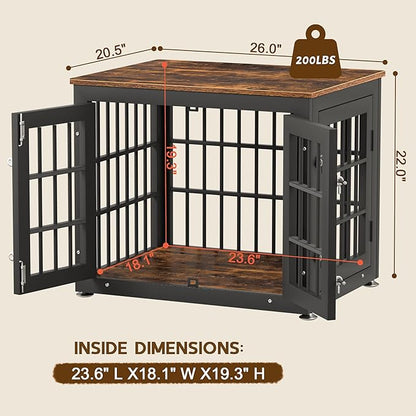 rehomerance 26 Inch Heavy Duty Dog Crate Furniture for Small Dogs, Decorative Pet House End Table, Wooden Cage Kennel Furniture Indoor, Rustic Brown
