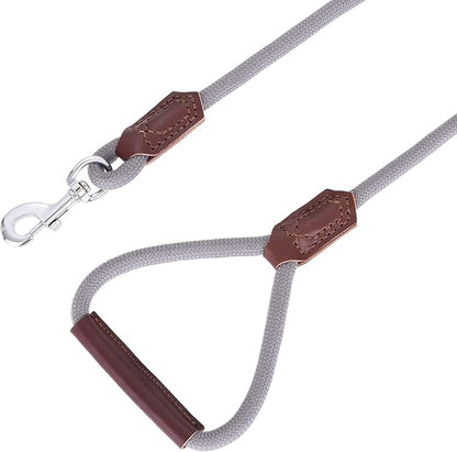 Mile High Life | Premium Leather Dog Leash | Strong Rope Leash | Leather Handle | Zinc Alloy Strong Clasp | Small Medium Large Dogs | 4/5/6 Feet(Gray, 72 Inch (Pack of 1))