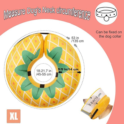 Inflatable Dog Cone Collar for Large Medium Small Dogs, Soft Dog Donut Collar Adjustable Recovery Cone for Pets After Surgery, Extra Enhanced Anti-Licking Guard Shield (Pineapple, X-Large)