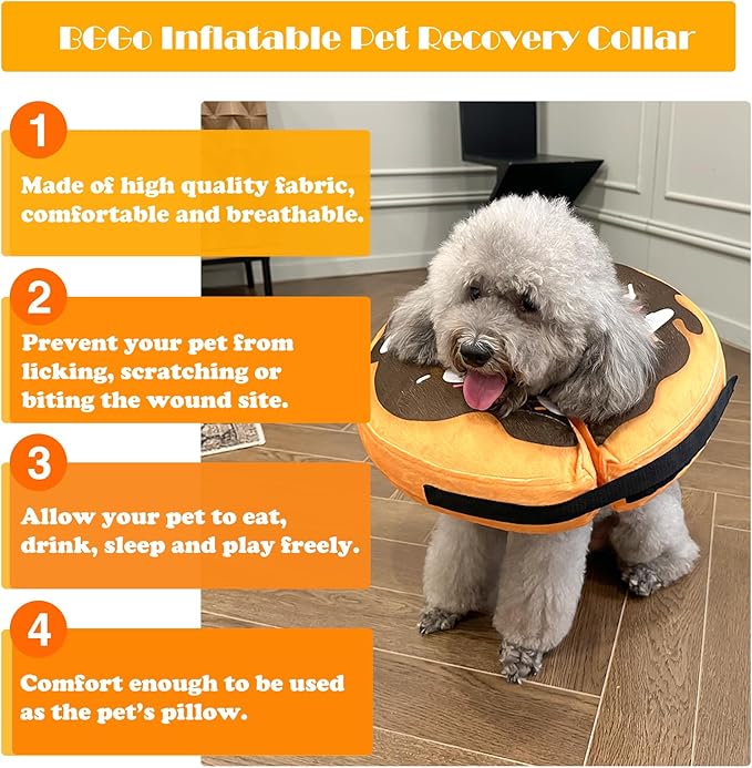 Inflatable Dog Cone, Soft Adjustable Blow up Donut Collar for After Surgery, E-Collar for Small, Medium, Large Dogs and Cats