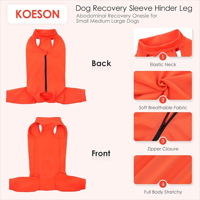 KOESON Dog Recovery Suit Hind Leg, Recovery Sleeve for Female Male Dogs, Pet Leg Sleeve to Stop Licking, Pet Rear Leg Wound Cover, Dog Spay Onesie for Wound Heal Care