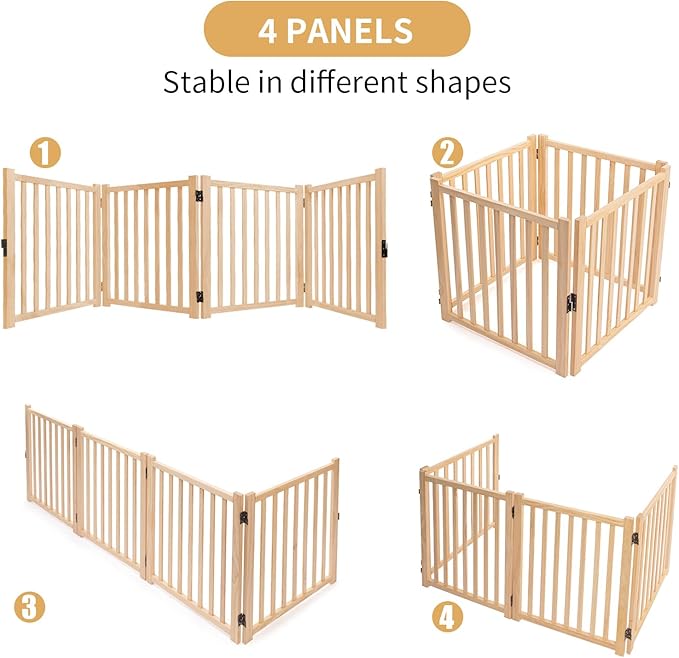 YOCAN Paint-Free Wooden Freestanding Dog Gates for The House,Doorways, Stairs,Wood Dog Fences Indoor Pet Gate,Step Over Fence-4 Panel H:16.9"