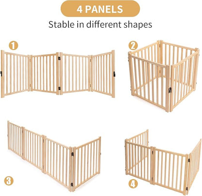 YOCAN Paint-Free Wooden Freestanding Dog Gates for The House,Doorways, Stairs,Wood Dog Fences Indoor Pet Gate,Step Over Fence-4 Panel H:16.9"