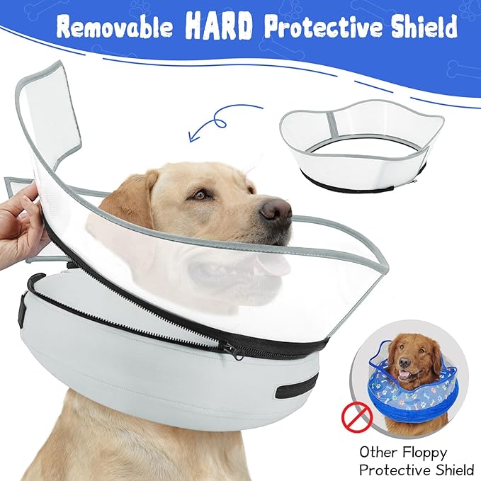 Elevated Inflatable Dog Cone Collar Alternative After Surgery, Dog Donut Collar, Soft Pet Cone to Stop Licking for Small Medium Large Dogs