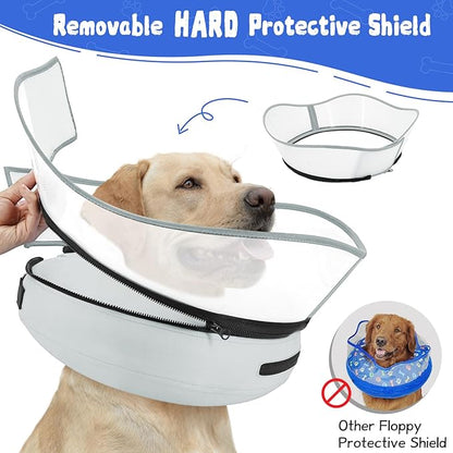 Elevated Inflatable Dog Cone Collar Alternative After Surgery, Dog Donut Collar, Soft Pet Cone to Stop Licking for Small Medium Large Dogs