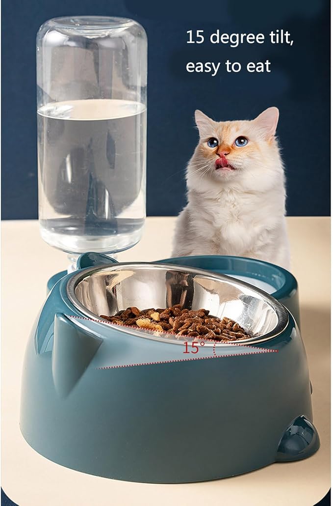 Compact Dog Feeding Station Automatic Water Bottle Removable Stainless Steel Dish Spill Design Double Dog Bowls with Water Bottle