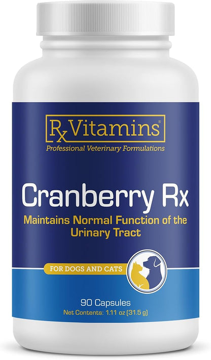 RX Vitamins Cranberry Capsules - Cranberry Supplement for Dogs and Cats - Supports for Urinary Tract Health and Bladder Health - Cat UTI Remedy and Dog UTI Prevention - Boost Immune Support - 90 count
