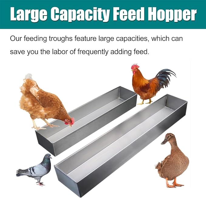 Animal Water Trough Outdoor 8 15 23 35 39 in, Pigeon Chicken Duck Goose Rabbits Hay Feeder, Stainless Steel Small Feeding Trough Set for Livestock/Poultry(H 7cm(2 3/4"),L 60cm (23 3/5"))