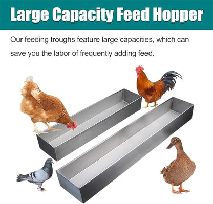 Animal Water Trough Outdoor 8 15 23 35 39 in, Pigeon Chicken Duck Goose Rabbits Hay Feeder, Stainless Steel Small Feeding Trough Set for Livestock/Poultry(H 7cm(2 3/4"),L 60cm (23 3/5"))