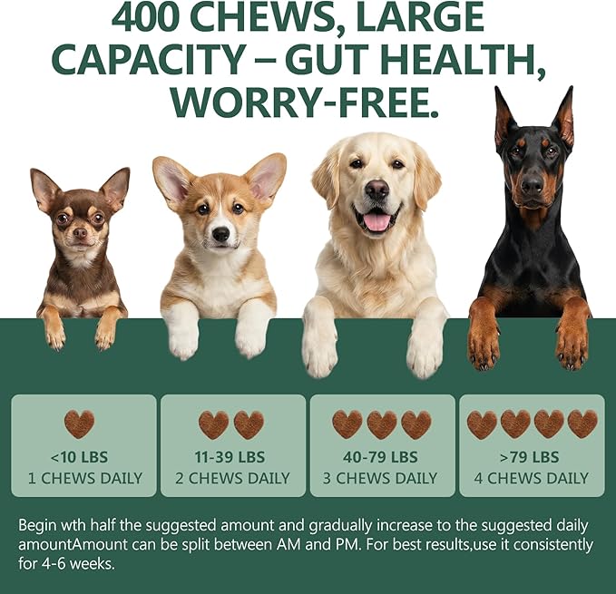 OcePor 400 Pcs Probiotics for Dogs, Dog Probiotics Chews for Yeast, Itchy Skin and Itchy Ears, Digestive Health, Diarrhea Relief, Gut & Immune Support, Pet Supplements (Chicken)