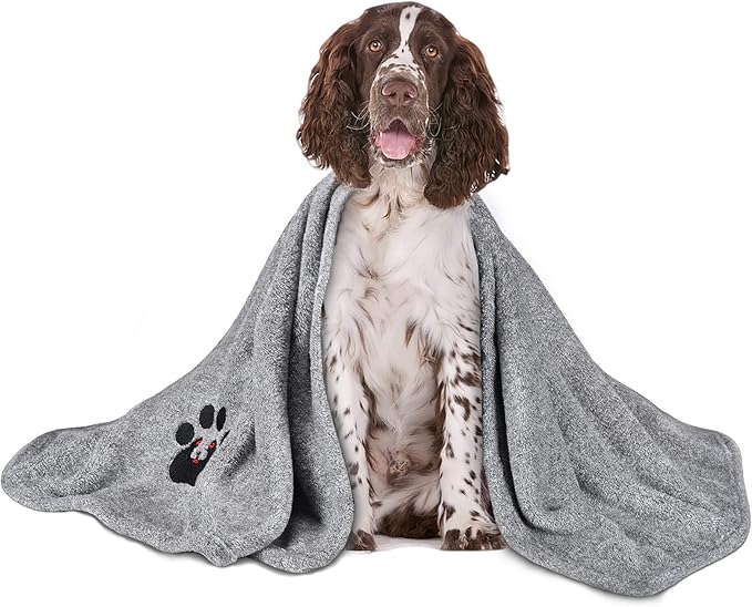 Dogvingpk Dog Towel Super Absorbent Soft Microfiber Pet Bath Grooming Towels for Drying Dogs and Other Pets (M-36" * 28", Grey)