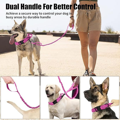 Tactical Dog Collar Leash Set, Adjustable Military Training Nylon Collar Dog Training with Control Handleand Metal Buckle, Dog Collar for Medium Large Dogs (Pink,L)