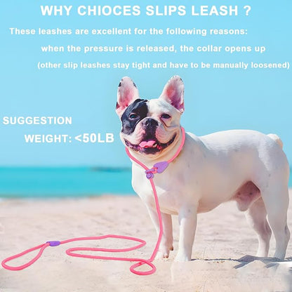 Slip Lead 6 FT Dog Training Leash - 6 Color Slip Leads for Medium Dogs - No Pull Dog Leash (Pink)