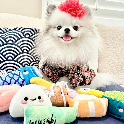 Nocciola 10 PC Sushi Squeaky Small Dog Toys, Cute Stuffed Puppy Toys with Bag, Plush Dog Squeaky Toy for Small Medium to Keep Them Busy
