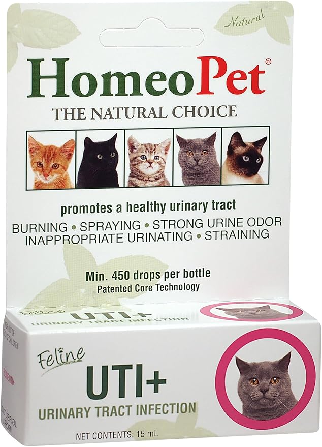 HomeoPet Feline UTI+, Safe and Natural Urinary Tract Supplement for Cats, Feline Urinary Tract Support, 15 Milliliters