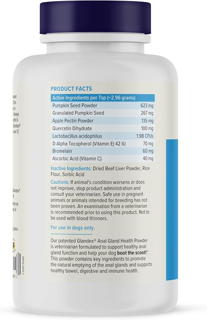 Vetnique Glandex for Dogs Anal Glands Supplement Powder Digestive Health with Fiber, Pumpkin, Digestive Enzymes & Dog Probiotics - Boot the Scoot (5.5oz Powder, Beef Liver)