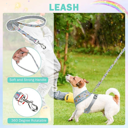 SCENEREAL Small Dog Harness Collar and Leash Set, Adjustable No Pull Pet Harnesses, No Chock Soft Mesh Vest for Doggie Puppy Medium Dogs Cats Girl or Boy,Chihuahua, Yorkie, Outdoor Walking