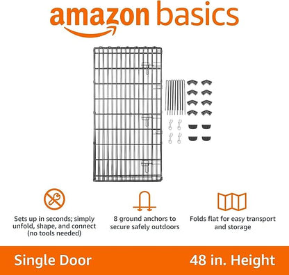 Amazon Basics Foldable Metal Indoor/Outdoor Dog Playpen, Octagonal Exercise Pen, Single Door, 8 Panels, 48 Inch Tall, X-Large, 60 x 60 x 48 Inches, Easy to Assemble, Black