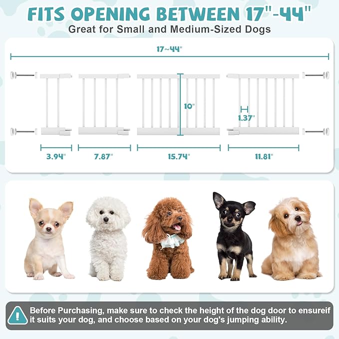 Metal Short Dog Gate, 13” Tall Puppy Small Pet Gate to Step Over, 17"- 44" Pressure Mount Indoor Outdoor Dog Gates with 4 Extension Kits, Small Puppy Gate for Doorways & Stairs