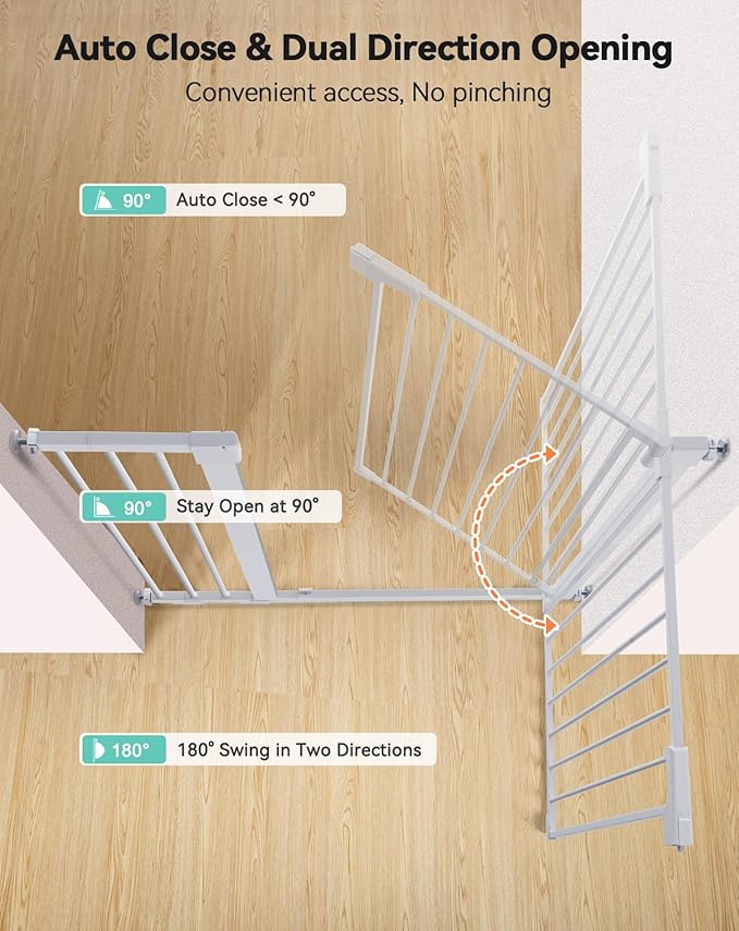 COMOMY 36" Extra Tall Baby Gate for Stairs Doorways, Fits Openings 29.5" to 40.6" Wide, Auto Close Sturdy Safety Dog Gate for House, Pressure Mounted Easy Walk Through Pet Gate with Door, White