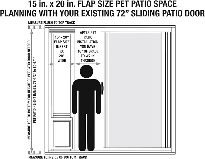 Ideal Pet Products Aluminum Pet Patio Door, Adjustable Height 77-5/8" to 80-3/8", 15" x 20" Flap Size, Mill/Silver