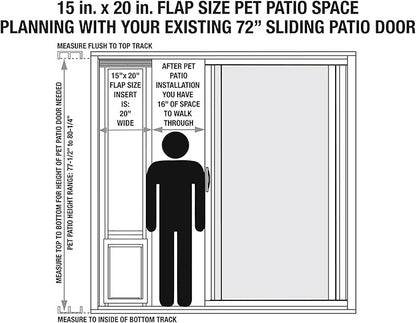Ideal Pet Products Aluminum Pet Patio Door, Adjustable Height 77-5/8" to 80-3/8", 15" x 20" Flap Size, Mill/Silver