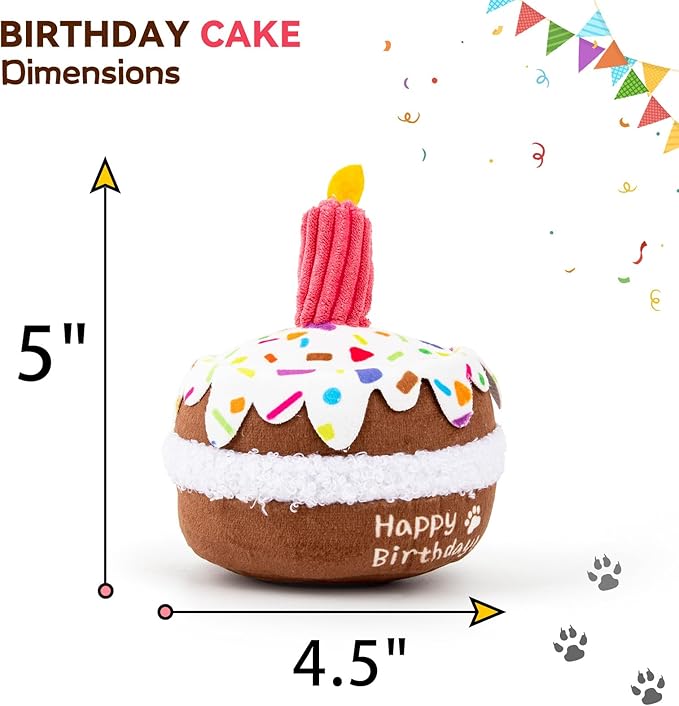 lilfrd Dog Birthday Toy, Birthday Cake Toys for Puppy Gifts, Squeaky Plush Dog Toys