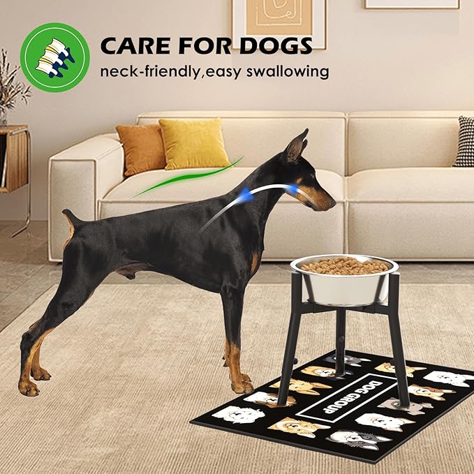 Raised Dog Bowl Stand for Large Dogs, with mat, Adjustable Height & Width, fits 7-10.7" Bowls, 3 Height Sets,Without Bowl