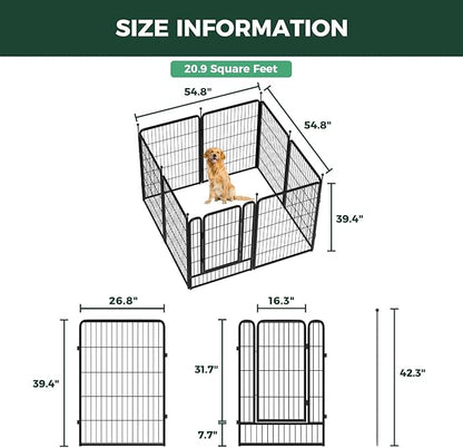 FXW Rollick Unleashed Dog Playpen for Indoor, Yard, RV Camping, 40 inch 8 Panels Dog Pen with Playpen Cover for Medium and Large Dogs, Black│Patented