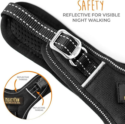 Mighty Paw Sport Harness 2.0 - Padded Canine Accessory - Adjustable Neck and Chest Straps - Enhanced Visibility with Reflective Stitching - Dog Padded Harness with Handle - Large - Black