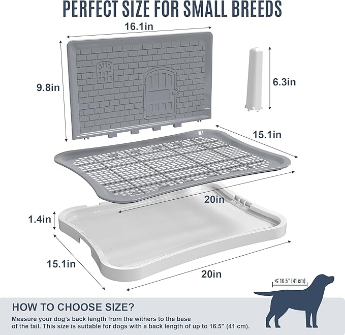 Pee Pad Holder, Indoor Dog Potty for Dogs, Puppy Pad Holder, Puppy Potty Training Tray with Splash Wall & Center Post, 20.1"×15.4"