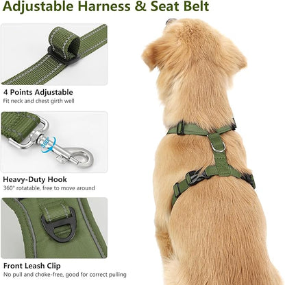 VavoPaw Dog Seat Belt Harness for Car, Dog Car Harness Adjustable Mesh Breathable & Dogs Seatbelt Safety Tether with Elastic Bungee for Small Medium Large Pets(Army Green, M)