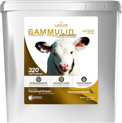 ANNUSO LIFELINE Gammulin Immune & Intestinal Support for Calves, 10lb Pail - Functional Protein Supplement for Days 2-15 - Mix with Milk or Milk Replacer - Vitamins, Minerals, Immune Support