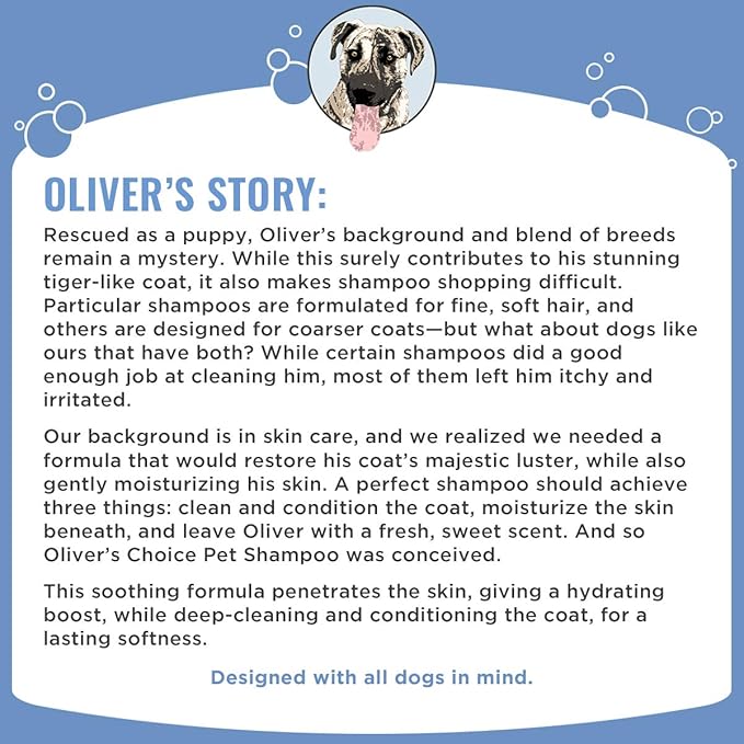 OLIVER'S CHOICE Dog Shampoo with Oatmeal, Aloe & Shea Butter – Deodorizing Puppy Shampoo for Smelly Dogs, Itchy Skin Relief, Paraben-Free, Biodegradable, Cruelty Free – 14 fl. oz