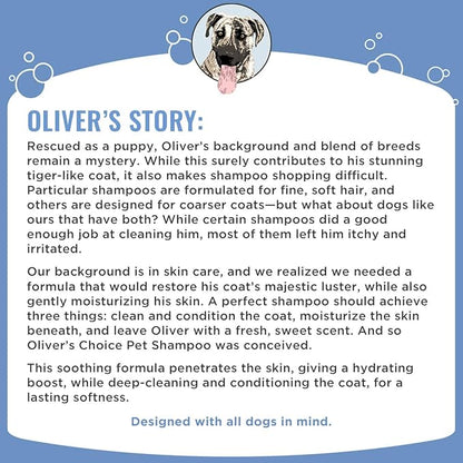 OLIVER'S CHOICE Dog Shampoo with Oatmeal, Aloe & Shea Butter – Deodorizing Puppy Shampoo for Smelly Dogs, Itchy Skin Relief, Paraben-Free, Biodegradable, Cruelty Free – 14 fl. oz