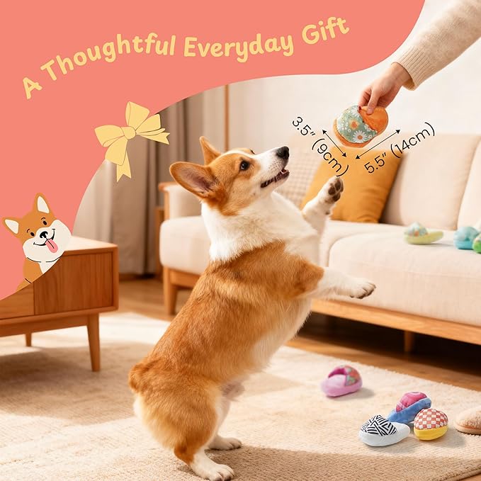 Nocciola 10 Pack Slipper Dog Toys, Squeaky Crinkle Plush Dog Toys for Small Medium Dogs, Interactive Chew Toys for Boredom, Indoor Soft Puppy Toy Set