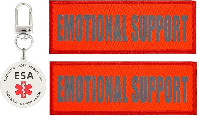 Emotional Support Dog Patches 2 pcs, ESA ID Tag Easily Attach to Dog Collar, Harness (Orange)