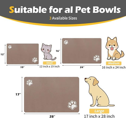 Pet Feeding Mat-Absorbent Dog Mat for Food and Water Bowl-Dog Accessories Pet Supplies-Dog Water Bowl for Messy Drinkers-No Stains Quick Dry Dog Water Dispenser Mat (12"x19", Brown)
